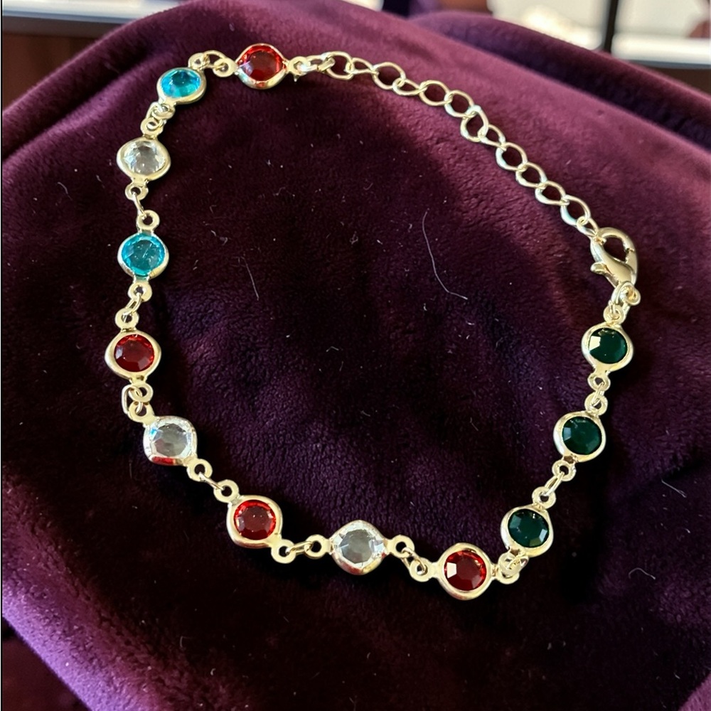 Gold-Tone Multicolor Bracelet - Red, Green, Blue, Clear